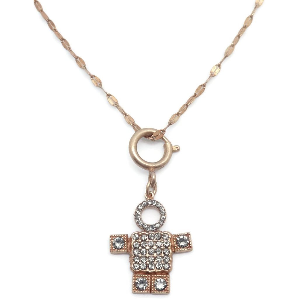 Catherine Popesco Dark Grey Crystal Gold Plated Stick Man Pendant Necklace Nwt 32$